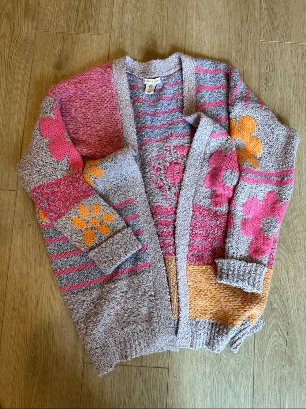 Sincerely Jules Floral Open-Front Cardigan - Pink & Orange on Heather Gray